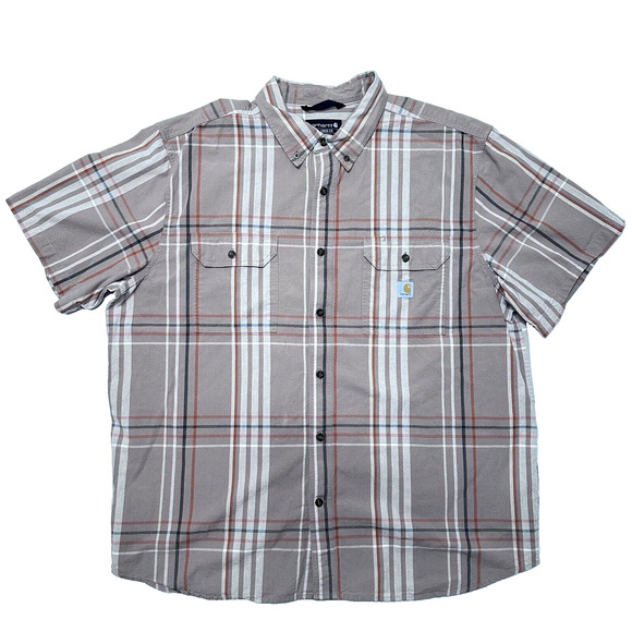 Carhartt Loose Fit Men’s Short Sleeve Button Down Size Extra Large XL Tall Plaid - Picture 1 of 7